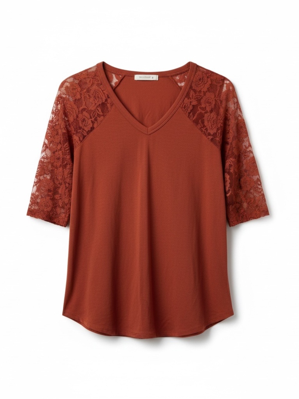 Zenana Outfitters Small Orange Lace V Neck Half Sleeve Blouse